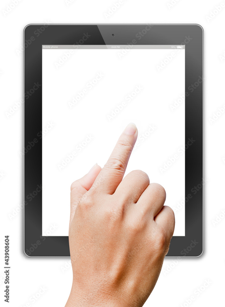 hand of business man holding and touching on touch pad hand of business man holding and touching on touch pad