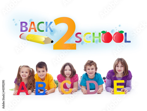 Kids with alphabet letters  - back to school concept