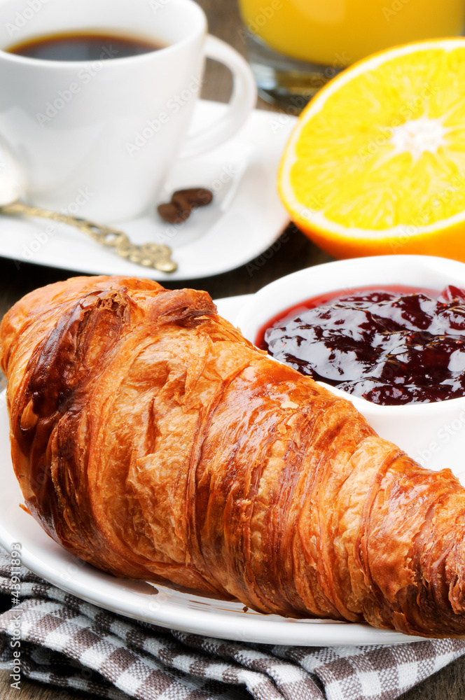 Breakfast with coffee and croissant Breakfast with coffee and croissant