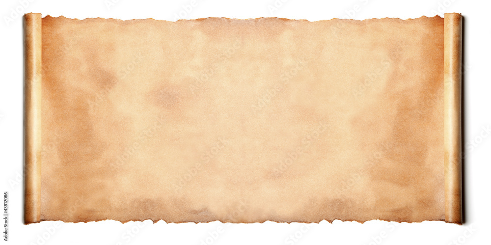 Horizontal ancient scroll isolated over a white background