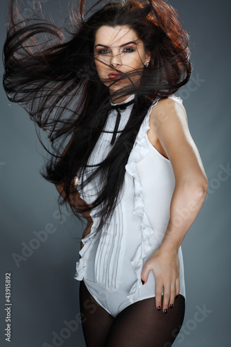 elegant sexual woman in white  clothes in fashion style