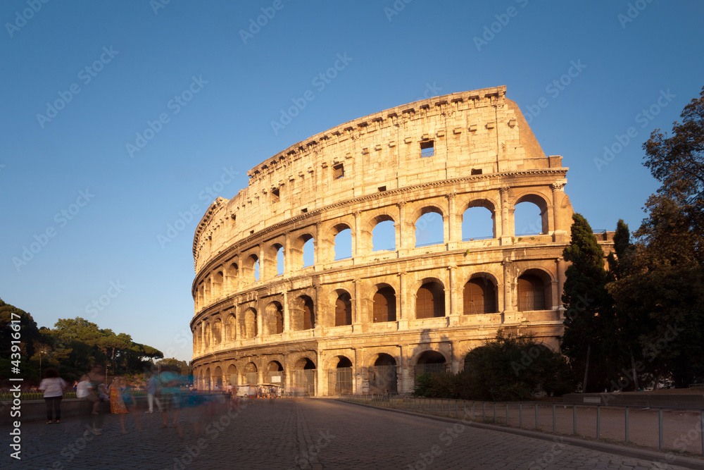 The Colosseum in Rome at sunset, Italy