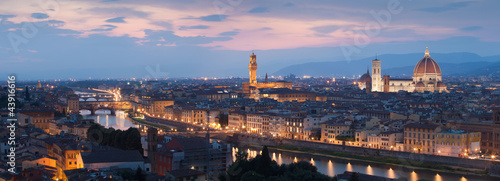 Panorama of Florence and river Arno after sunset, Tuscany, Italy