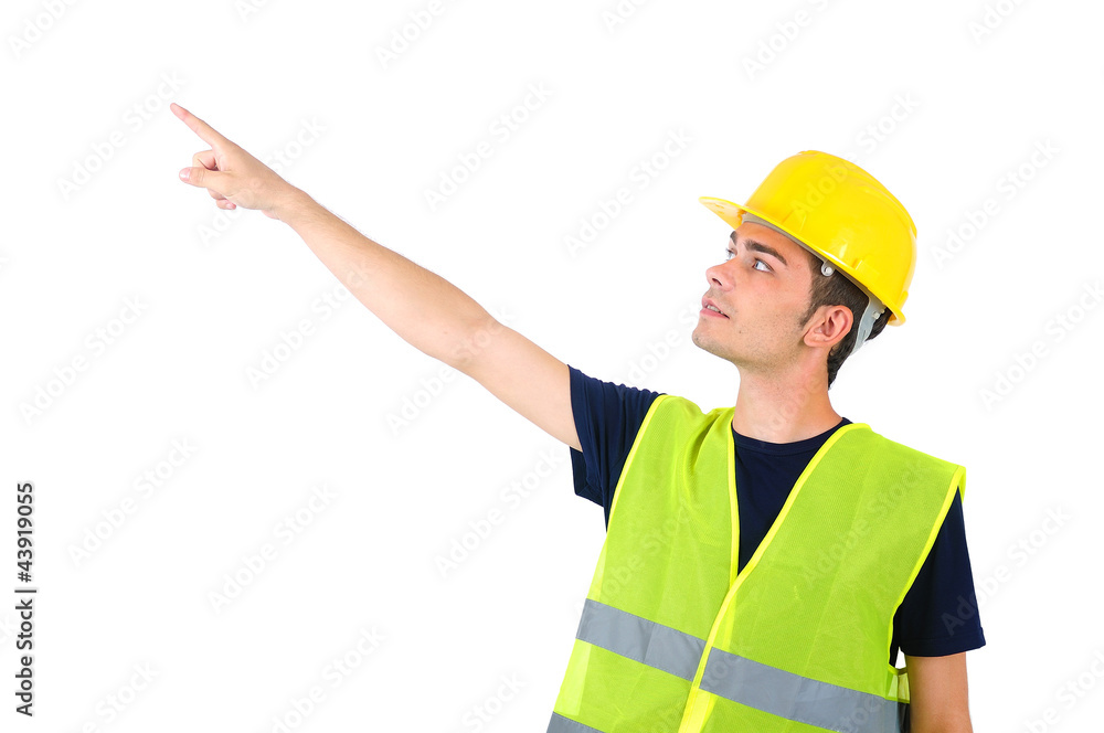 Isolated worker with helmet Isolated worker with helmet