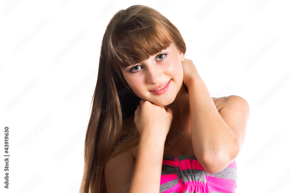 Portrait of beautiful lovely teen girl isolated on white Portrait of beautiful lovely teen girl isolated on white
