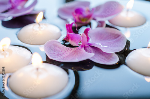 Floating candle and orchid flower