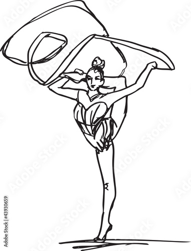 Sketch of woman rhythmic gymnastics art dancer. Vector illustrat