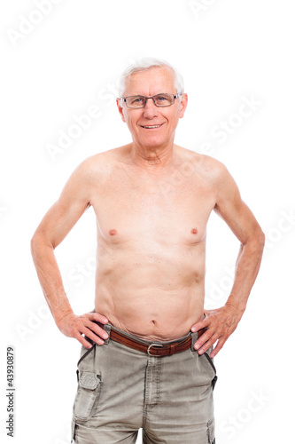 Happy naked senior man
