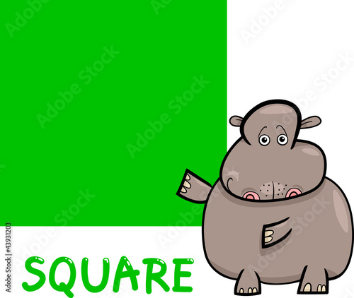 square shape with cartoon hippo