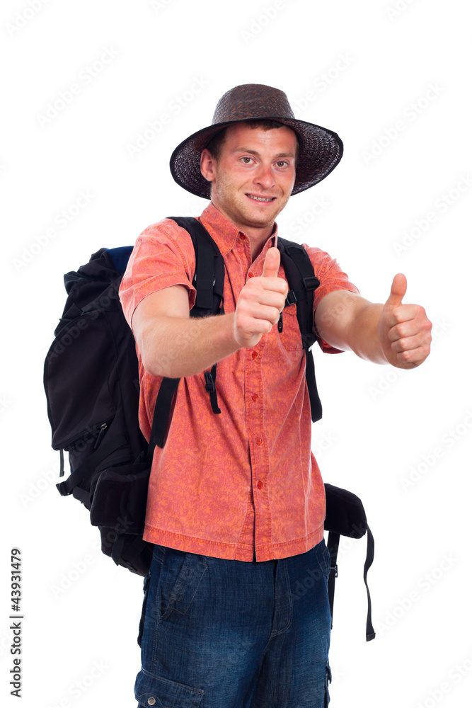 Happy backpacker thumbs up Happy backpacker thumbs up
