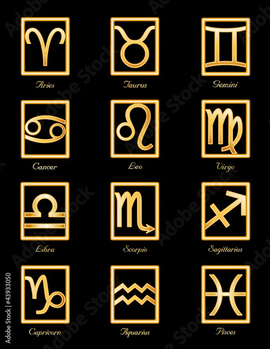 Sun Signs of the Zodiac  12 gold horoscope symbols