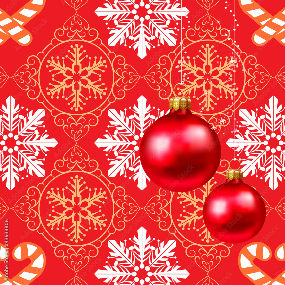 Christmas decorations in red background Christmas decorations in red background