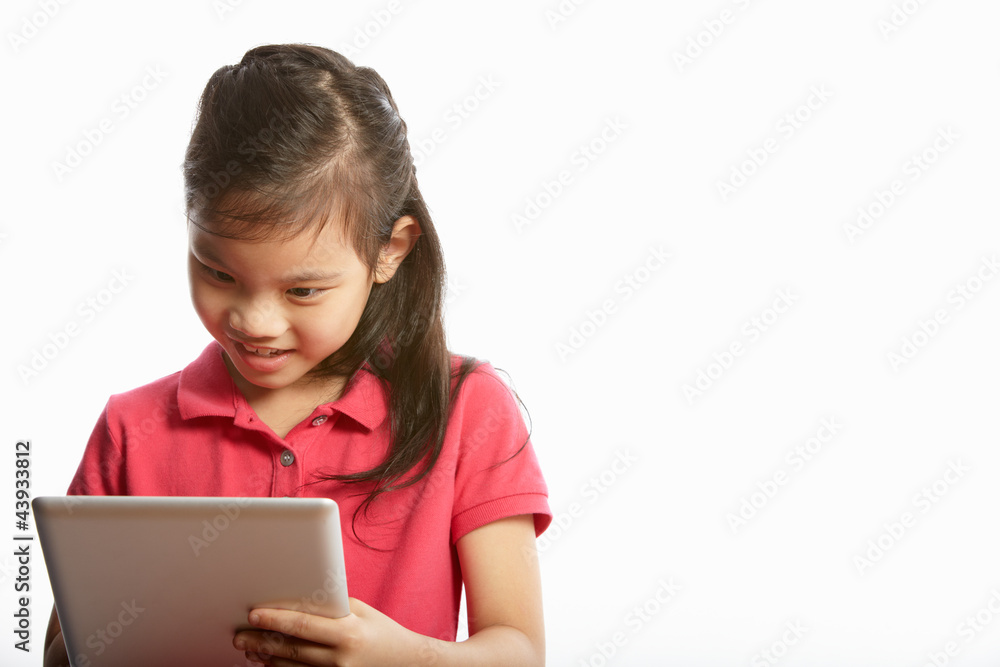 Studio Shot Of Chinese Girl With Digital Tablet Studio Shot Of Chinese Girl With Digital Tablet