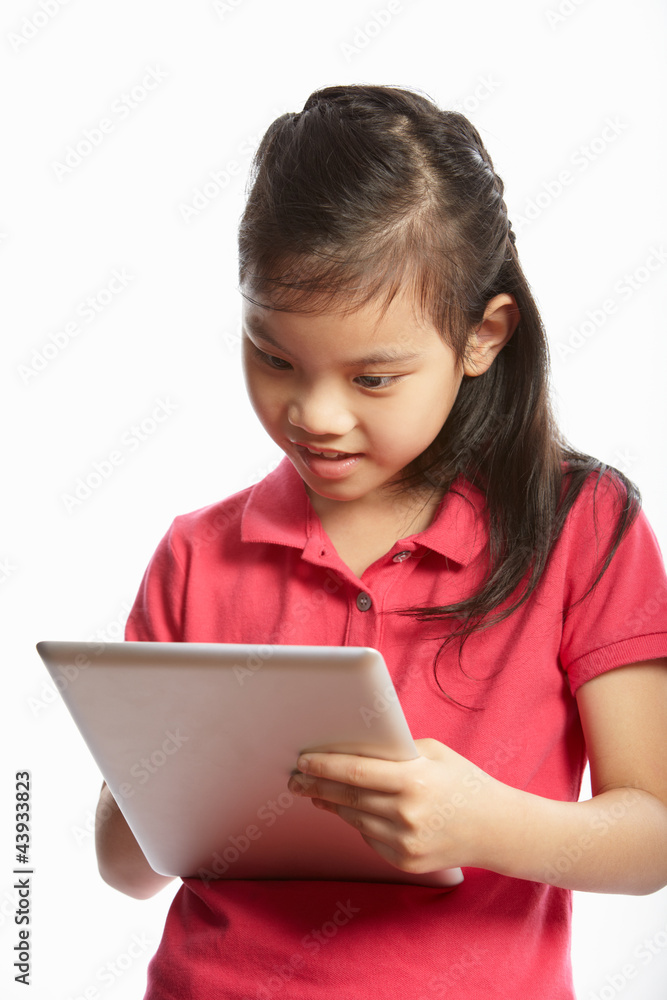 Studio Shot Of Chinese Girl With Digital Tablet Studio Shot Of Chinese Girl With Digital Tablet