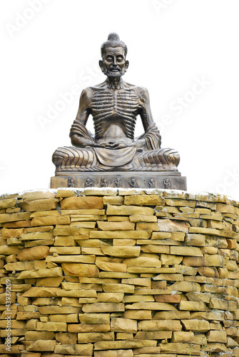 Fototapet skeleton ascetic statue sit on the wall brick