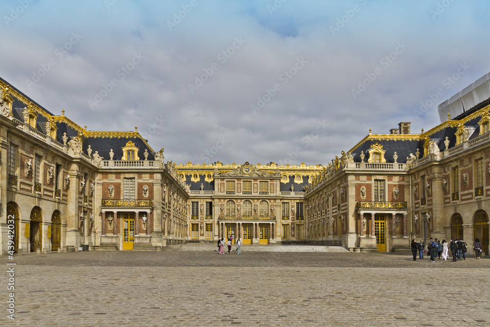 Front facade of Famous palace Versailles. Paris, France.