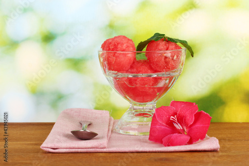 Watermelon ice cream in a glass goblet photo