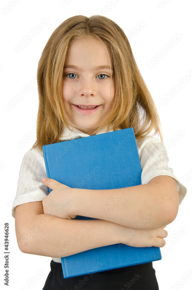 Little girl with books on white Little girl with books on white