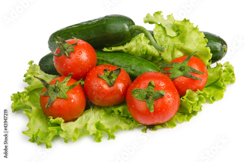 Fototapeta Naklejka Na Ścianę i Meble -  Cucumbers and tomatoes ready for salad