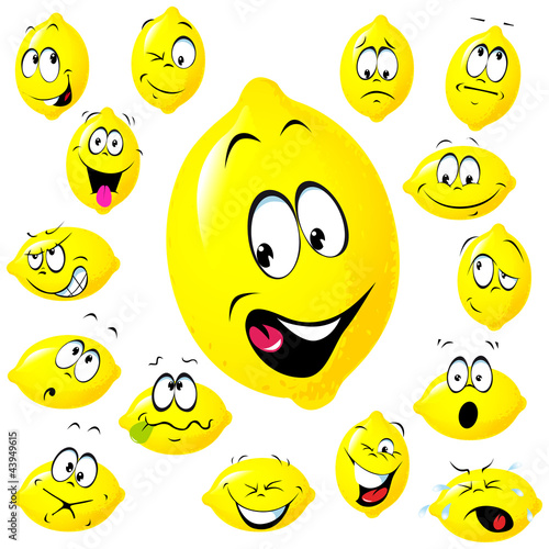 lemon cartoon with many facial