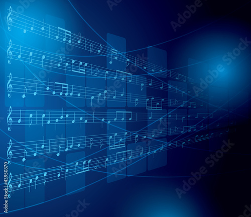 blue musical background with notes and squares - vector