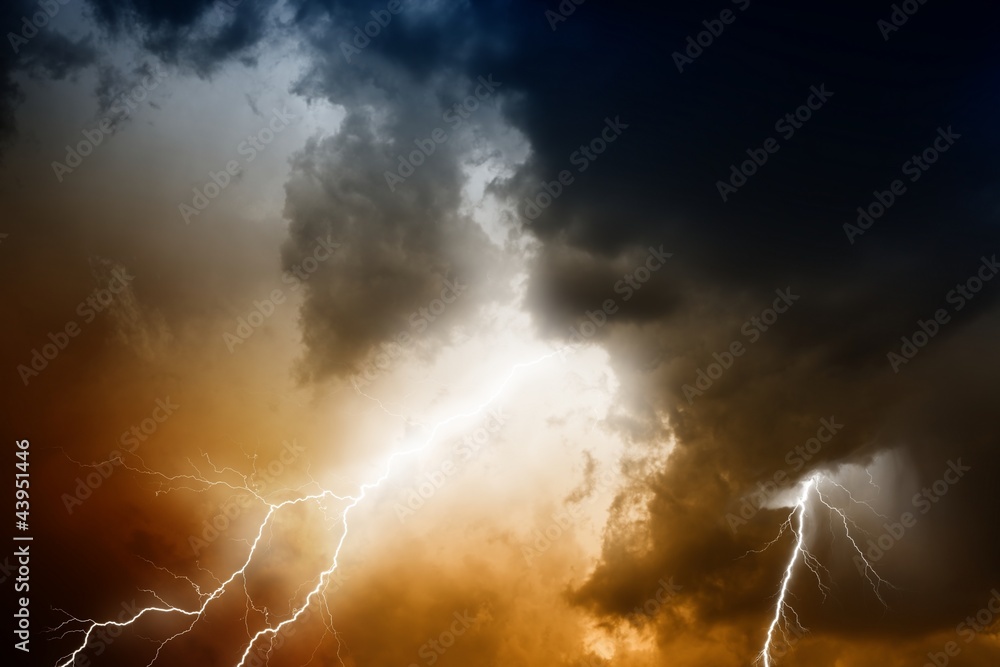 Fototapeta premium Stormy sky with lightnings