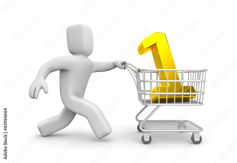 Businessman running with shopping cart Businessman running with shopping cart