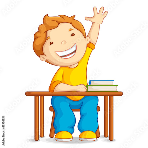 vector illustration of school boy sitting on table
