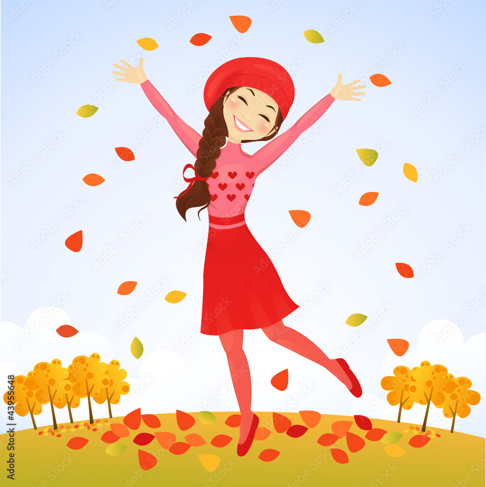 Jumping autumn girl Jumping autumn girl