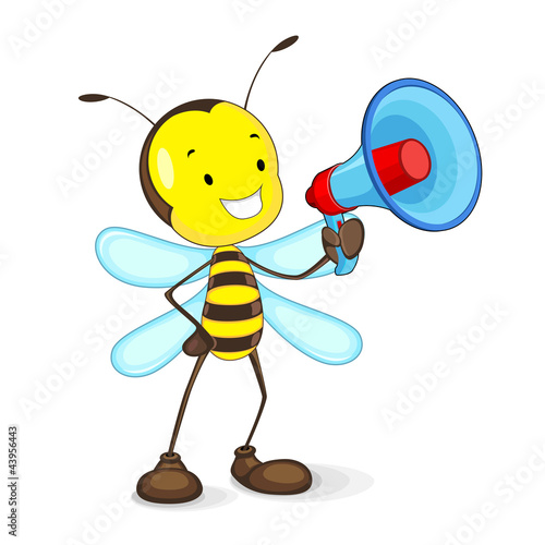vector illustration of bee announcing through megaphone