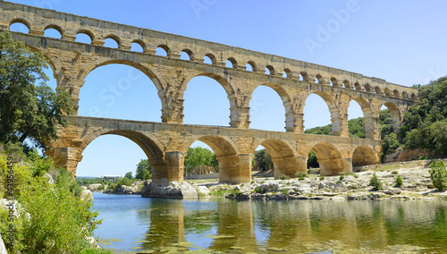 Canvas Print Roman aqueduct Pont du Gard, Unesco site.Languedoc, France.