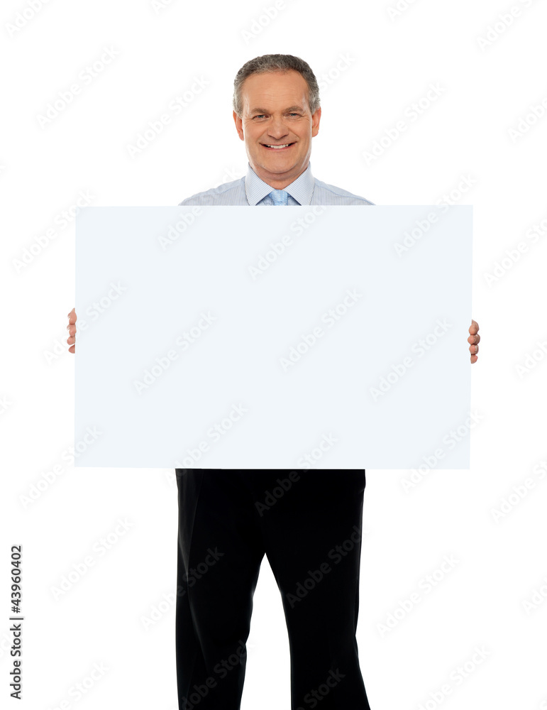 Experienced male representative with ad board Experienced male representative with ad board