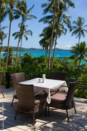 Table and chairs with a beautiful sea view