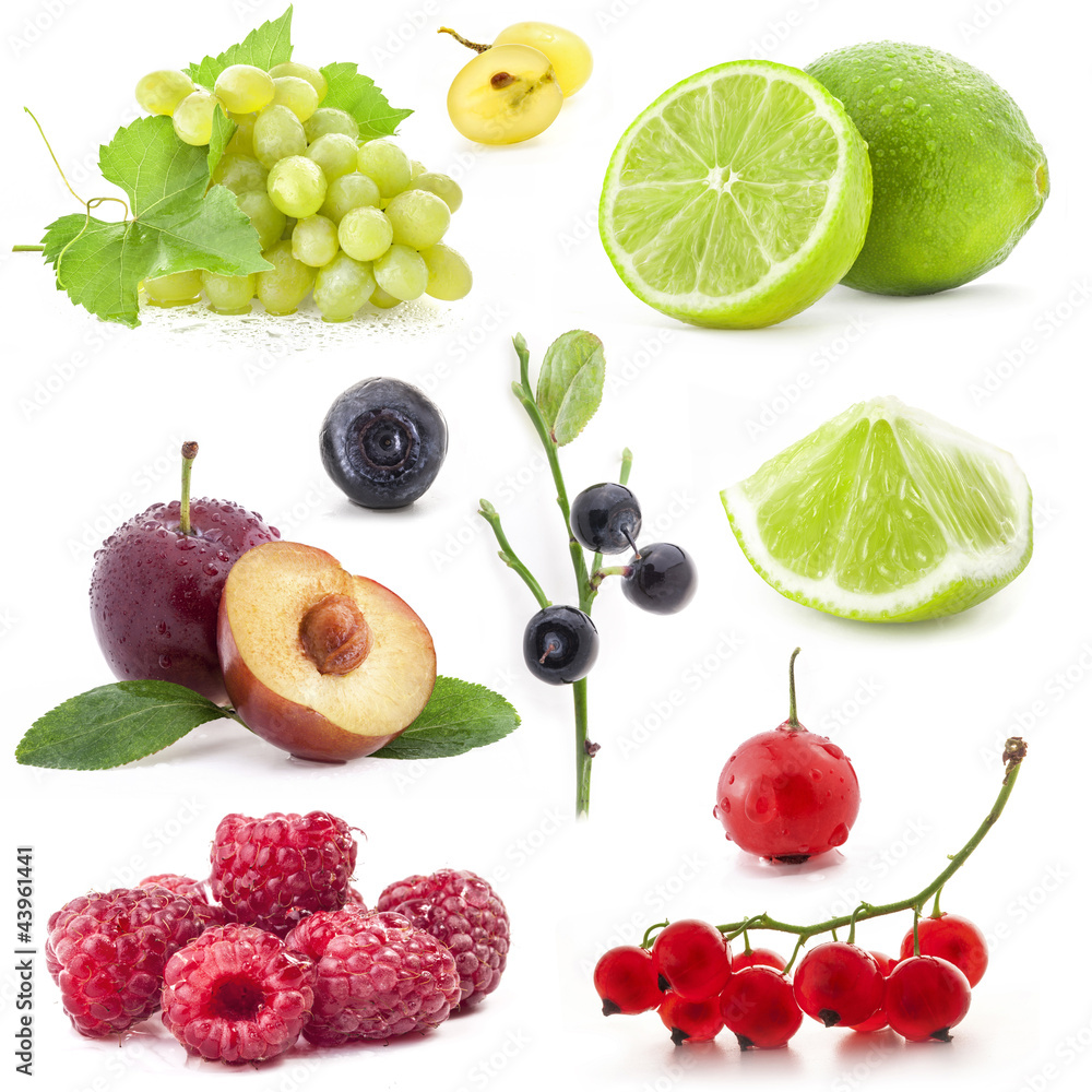 Collection of berry and fruit isolated on white background Collection of berry and fruit isolated on white background