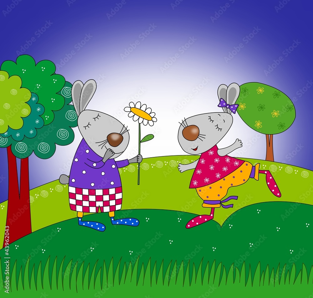 Obraz premium Happy birthday. Cartoon characters.