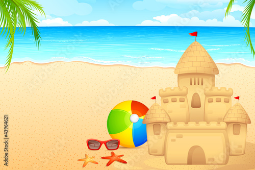 vector illustration of sand castle on sea beach