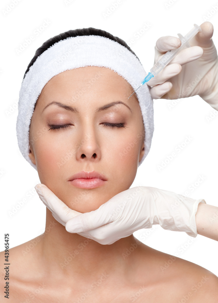 Cosmetic injection on upper eyelids area on white background Cosmetic injection on upper eyelids area on white background