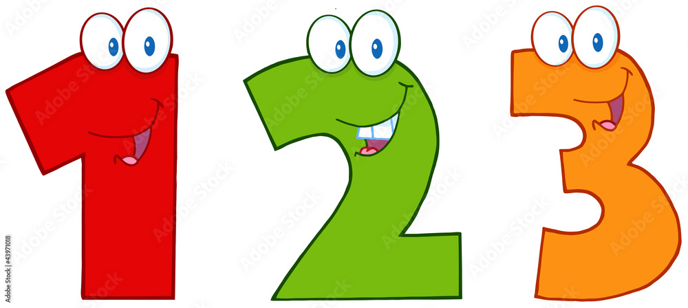 Numbers One,Two And Three Funny Cartoon Mascot Characters Numbers One,Two And Three Funny Cartoon Mascot Characters