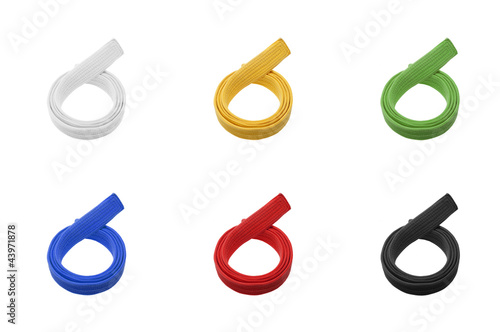 Martial arts belts in various colors isolated