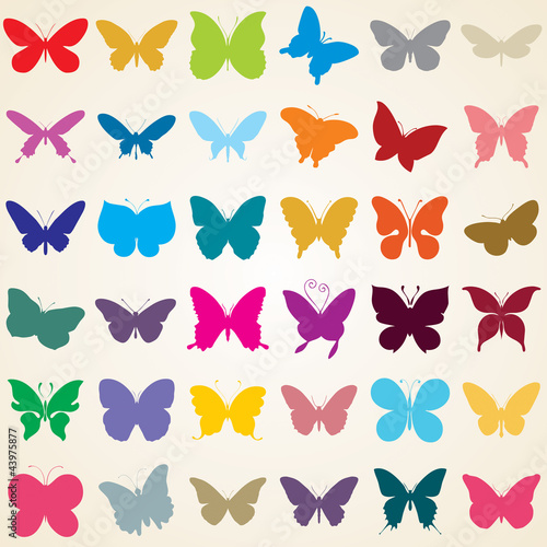 butterflies silhouettes, set of various shaped butterfly