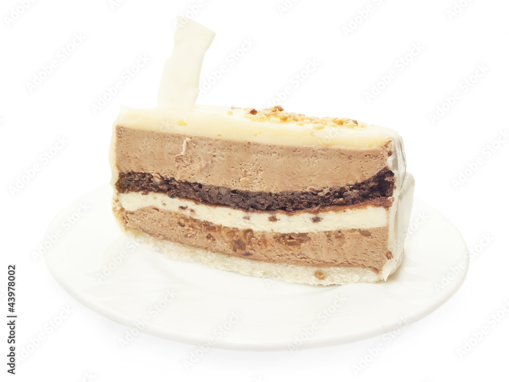 slice of chocolat mousse cake on white plate slice of chocolat mousse cake on white plate