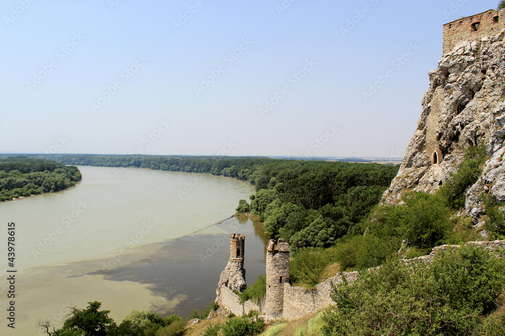 Devin castle Towers, View to Danube and Morava Rivers