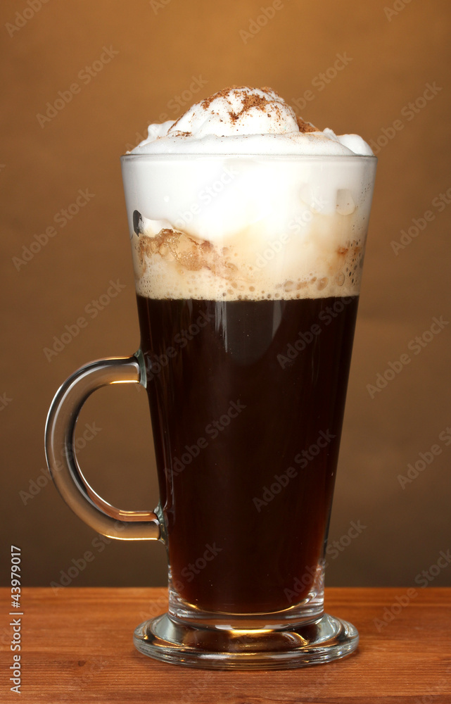 glass of coffee cocktail on brown background glass of coffee cocktail on brown background