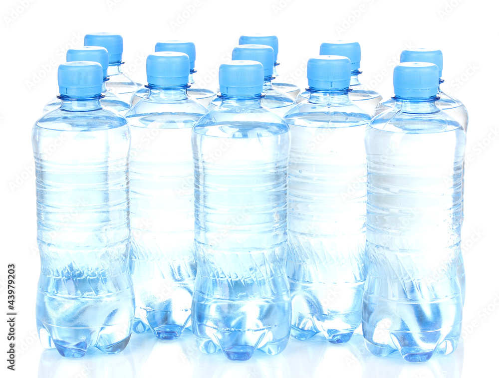 Naklejka premium plastic bottles of water isolated on white