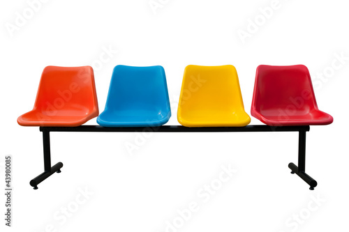 plastic chairs at the bus stop isolated on white background