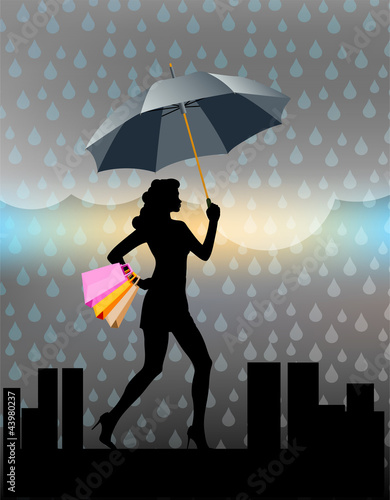 Walking in the rain with umbrella. Autumn or Winter vector