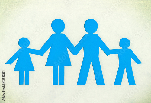 Drawn family of blue isolated