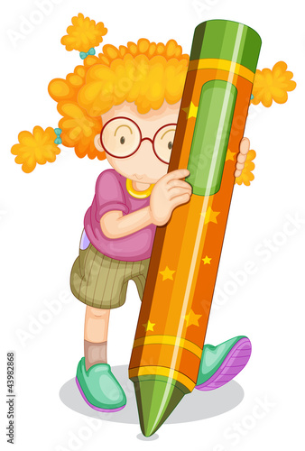 a girl holding pencil