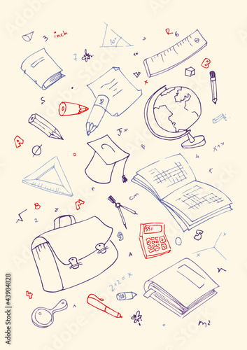 Vector illustraition of school subjects, hand drawn design set.