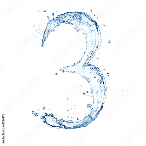 Water splashes number "3" isolated on white background